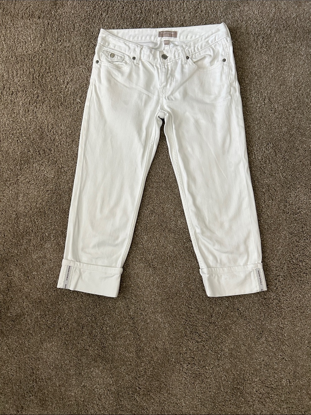 Banana Republic White Cuffed Cropped Jeans